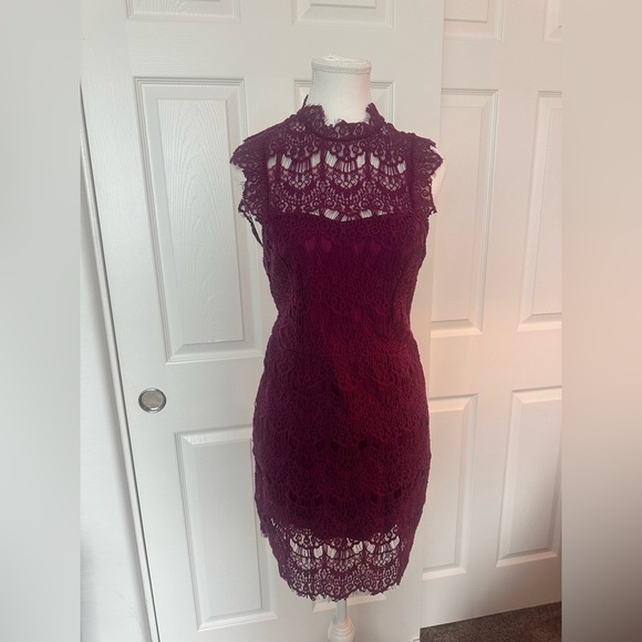 Free People Intimately Daydream Lace Bodycon Slip Dress - Magenta, Size M - Picture 2 of 4